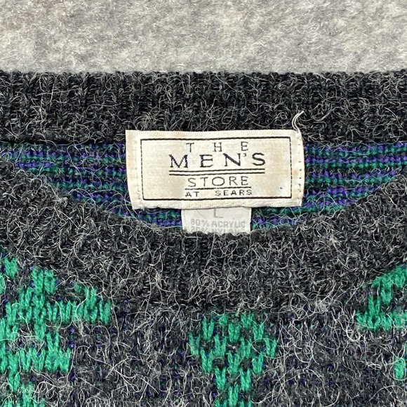 Vintage Sears The Men's Store Crew Neck Sweater Sz Large Green Geometric 90s USA - Picture 5 of 8